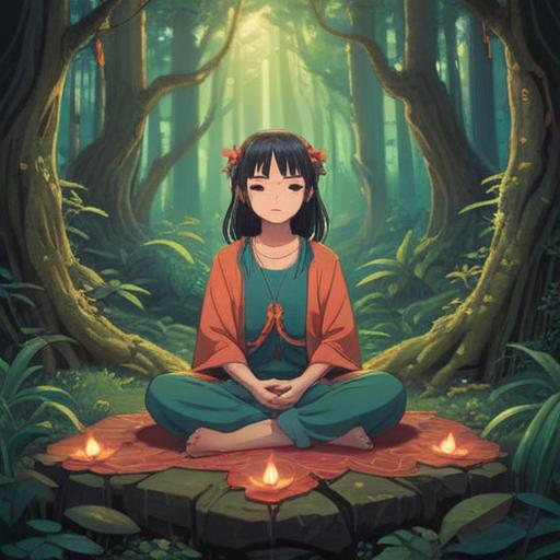 A serene illustration depicting the spiritual meaning of detaching from relationships, a figure meditating in a tranquil forest with ethereal light, symbols of energy and transformation around, a gentle breeze stirring the leaves, peaceful expressions, soft and calming color palette, reflecting introspection and personal growth, harmonious environment, 4k