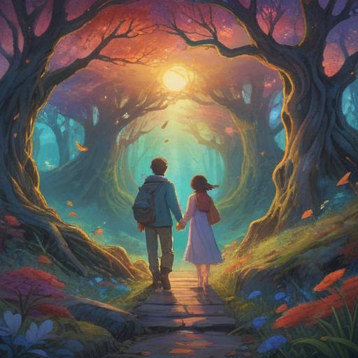 A mystical and serene scene depicting human relationships transforming, ethereal light illuminating connections, symbolic imagery of intertwined paths, gentle hands reaching out, a backdrop of vibrant energies representing change, harmonious atmosphere, 4k