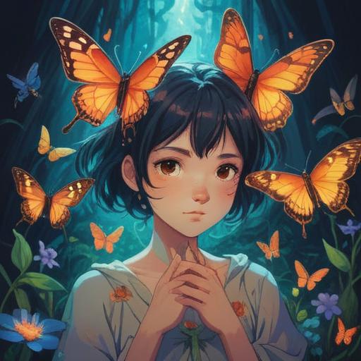 A beautiful, ethereal scene depicting the transformation of human relationships, glowing connections between figures, symbols of spiritual growth like butterflies and flowers, a serene sky reflecting positive energy, harmonious color palette, conveying a sense of peace and enlightenment, intricate details highlighting the beauty of change, uplifting atmosphere, 4k