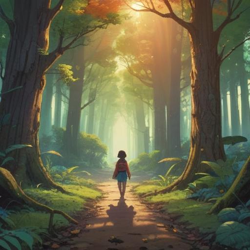 A serene and emotional scene depicting a person standing at a crossroads, gentle sunlight filtering through the trees, subtle spiritual symbols in the environment, a sense of reflection and introspection, the presence of ethereal light or orbs representing spiritual signs, soft and calming colors, capturing the essence of farewell and transition, 4k