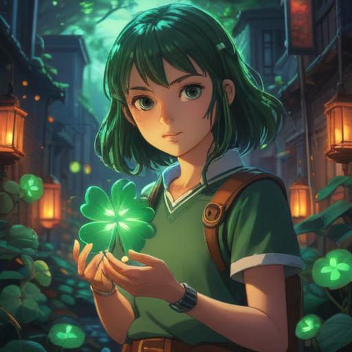 A symbolic illustration of a lucky item representing positive change after separation, a vibrant four-leaf clover glowing with a warm light, a dramatic sunset in the background symbolizing hope, soft focus on the clover, enhancing its significance, serene atmosphere, nature-inspired elements, detailed textures, 4k