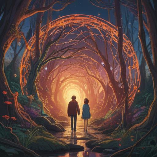 A serene and ethereal scene depicting the intricate web of human relationships, glowing threads connecting diverse figures, each representing different emotions and experiences, a soft light illuminating the connections, symbols of reconciliation and spiritual growth, flowing energy surrounding the figures, deep harmony and balance, 4k