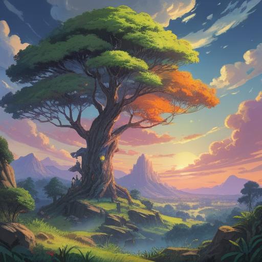 A serene and calming landscape, featuring a luminous tree symbolizing connection and growth, gentle light shining through the branches, soft clouds floating in a clear blue sky, a winding path inviting exploration, ethereal mist rising from the ground, vibrant flowers blooming around the tree, peaceful and harmonious atmosphere, 4k