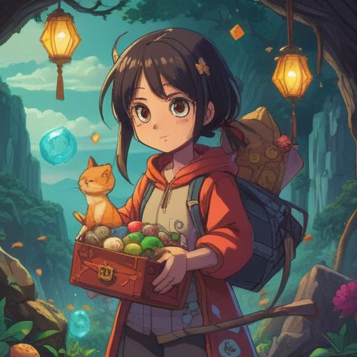 A vibrant and engaging illustration of a character discovering a set of lucky items that symbolize relationships and learning, beautifully designed items like a four-leaf clover, a wise owl, and open books, a warm and inviting atmosphere, character surrounded by friends, engaging expressions, a cozy setting representing growth and friendship, bright and cheerful colors, 4k