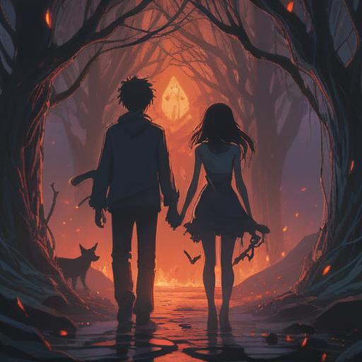 A dark, surreal depiction of broken human connections, fragmented silhouettes representing relationships, ominous shadows symbolizing spiritual signs, an ethereal atmosphere, contrasting light and darkness, emotional turmoil visible in facial expressions, a haunting landscape reflecting inner conflict, vibrant yet unsettling color palette, 4k