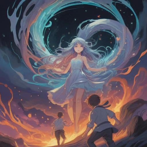 A serene and ethereal illustration, depicting swirling energies representing complex human relationships, soft pastel colors merging together, ghostly figures symbolizing emotional connections, a tranquil landscape with gentle clouds, mystical light illuminating the scene, dreamlike ambiance, 4k