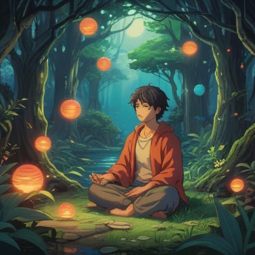 A serene illustration depicting a person meditating in a tranquil environment, surrounded by nature, soft glowing orbs symbolizing energy flow, calming colors, gentle flowing water, ethereal light rays, harmonious atmosphere, lush greenery, peaceful expression, detailed background, spiritual essence, 4k