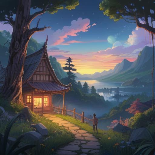 A serene and introspective scene depicting the spiritual connections between individuals, ethereal light illuminating their intertwined silhouettes, vibrant auras representing emotions and bonds, a tranquil landscape with symbolic elements like flowing water and blooming flowers, harmonious colors blending softly, inviting and peaceful atmosphere, 4k