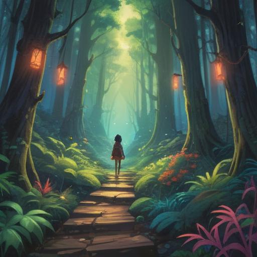 A serene landscape depicting a person encountering a glowing path amidst a forest, symbols of tranquility and spiritual growth surrounding them, gentle light filtering through the trees, ethereal atmosphere, vibrant colors representing positive energy, uplifting mood, 4k