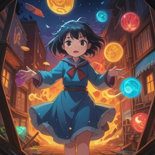 A whimsical scene depicting a person performing a lucky action to resolve a conflict, vibrant colors, dynamic expressions, a warm interaction between characters, elements of surprise and joy, symbols of good fortune, serene environment, uplifting atmosphere, 4k