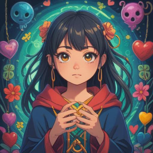 A vibrant and whimsical illustration of a lucky charm for improving human relationships, featuring interconnected hearts and hands, surrounded by symbols of friendship like smiling faces and blooming flowers, a colorful background that radiates positivity, soft and inviting colors, intricate details of the charm design, uplifting and warm atmosphere, conveying connection and harmony, 4k