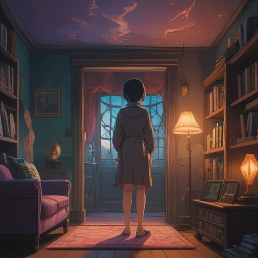 A serene scene depicting a person standing in a dimly lit room, surrounded by flickering shadows, a mysterious aura, ethereal light, deeply contemplative expression, symbolic elements representing spiritual barriers, soft gradients, peaceful and reflective atmosphere, highlighting the disconnect between technology and spirituality, 4k