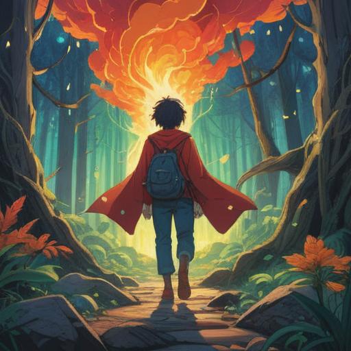 A spiritual journey illustration, a person experiencing anger as a transformative moment, vibrant energy radiating from the individual, symbolic elements representing growth and change, serene background for contrast, abstract representations of enlightenment, ethereal light surrounding the scene, 4k