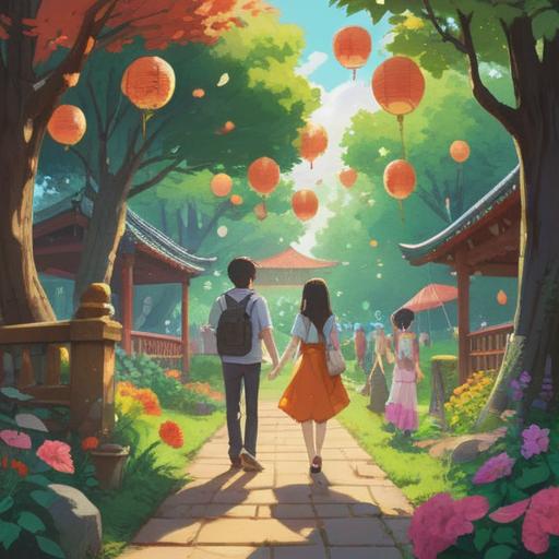 A vibrant illustration depicting the concept of greetings attracting good fortune, a person joyfully greeting others in a sunny park, smiling faces of diverse people around, symbols of luck like four-leaf clovers and lucky charms in the background, warm and welcoming atmosphere, bright colors, intricate details showcasing interactions, 4k