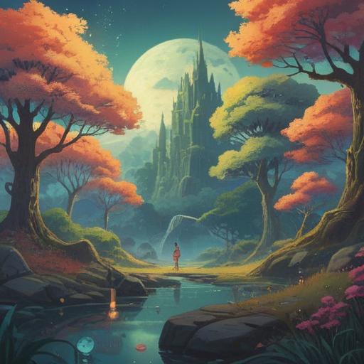 A serene and mystical illustration, showcasing a peaceful landscape with soft light filtering through ancient trees, ethereal symbols floating in the air, a figure in meditation surrounded by glowing energy, vibrant colors representing positive energy, harmonious connection with nature, tranquil atmosphere, spiritual journey, 4k