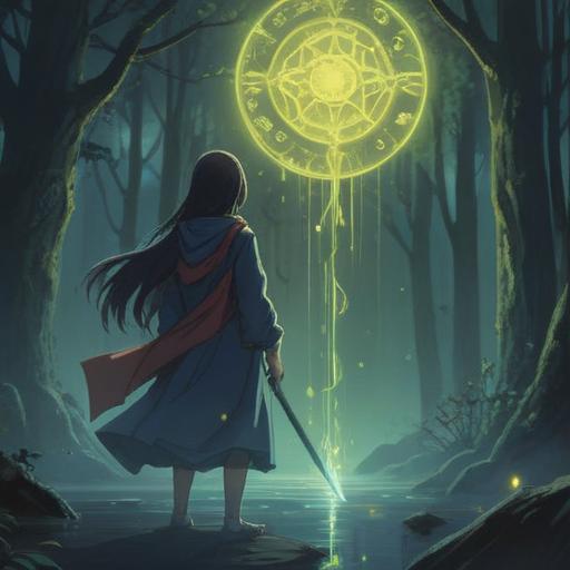 A mystical and ethereal scene depicting spiritual signs appearing after harming someone, glowing symbols in the air, a shadowy figure reflecting regret, soft luminescent lights, a serene forest background, otherworldly atmosphere, intricate details, 4k