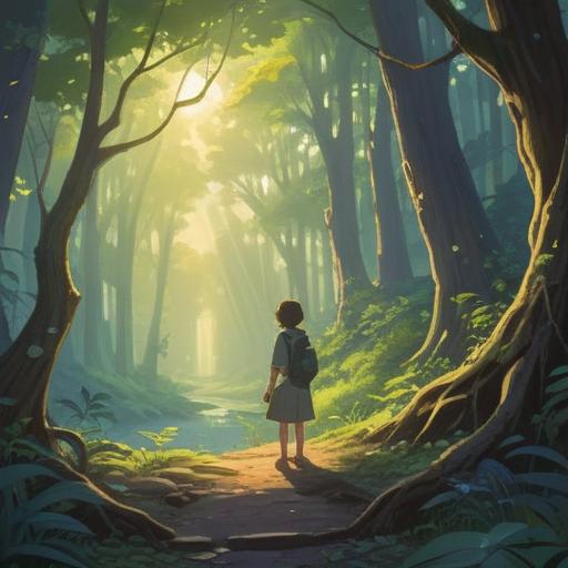 A serene landscape illustrating the concept of opening one's heart, a person standing at the edge of a peaceful forest, sunlight filtering through the trees, gentle breeze rustling leaves, symbolizing new beginnings and vulnerability, soft focus, warm colors, inspirational mood, 4k