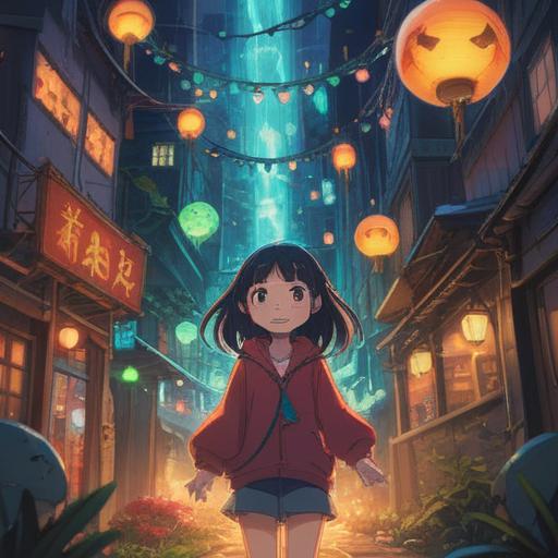 A person mocking others with a playful grin, surrounded by ethereal lights, symbolizing spiritual growth, contrasting emotions, whimsical atmosphere, insightful expressions, representation of inner conflict and self-reflection, vibrant colors, dreamlike landscape, 4k