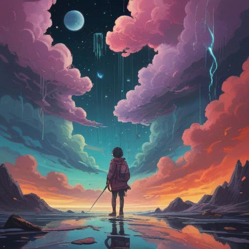 A surreal illustration depicting the feeling of not absorbing someone's words, ethereal elements, a floating mind surrounded by thought clouds, abstract shapes representing chaos and distraction, soft light illuminating the scene, a contemplative figure in the foreground, dreamlike atmosphere, 4k