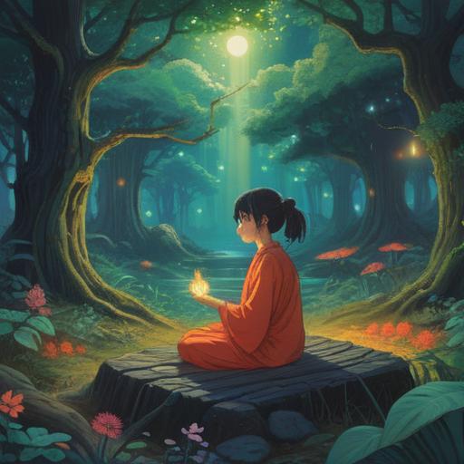 A mystical landscape revealing spiritual signs, ethereal symbols glowing gently, forest setting with ancient trees, a serene figure meditating, soft light filtering through the leaves, presence of shimmering orbs, tranquil atmosphere, connection to the universe, 4k