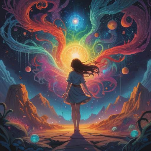 A surreal illustration depicting the spiritual meaning of soul swapping, ethereal figures exchanging energy, vibrant auras intertwining, a cosmic background, transcendent atmosphere, symbolic elements representing transformation, dreamlike imagery, intricate details, 4k