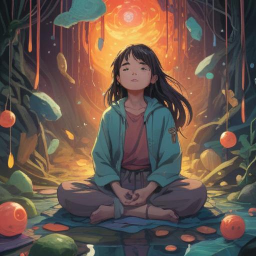 A serene illustration depicting a person in a meditative pose surrounded by floating discarded items, ethereal light illuminating the scene, representing emotional release and spiritual cleansing, a tranquil environment with soft hues, gentle energy flow, symbolic imagery of renewal and simplicity, 4k