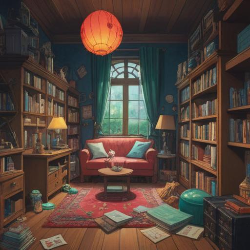 A serene and introspective scene depicting a person engaged in decluttering, surrounded by various items symbolizing memories, soft light filtering through a window, a faint aura surrounding the individual, subtle symbols of spiritual guidance like feathers or light orbs, peaceful atmosphere, sense of realization and clarity, mindfulness in the moment, 4k