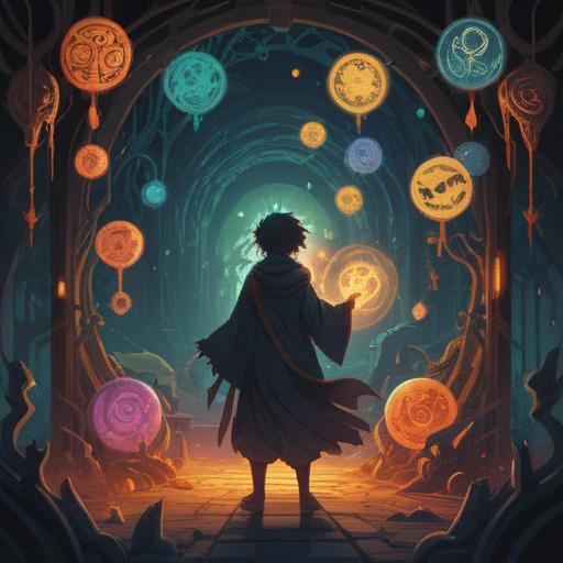 A hauntingly beautiful illustration depicting a shadowy figure surrounded by ethereal symbols, dark yet mesmerizing atmosphere, glowing orbs representing spiritual signs, subtle hints of sorrow and longing in the background, intricate details showcasing the emotional weight, mystical ambiance, thought-provoking imagery, 4k