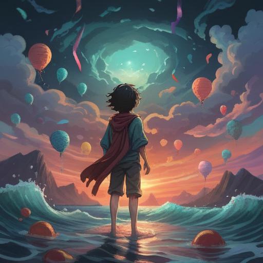 A surreal illustration depicting a person standing alone in a sea of joyful celebrations, contrasting emotions, dark clouds overhead, a sense of longing, spiritual symbolism, muted colors, intricate details in facial expressions, ethereal lighting, introspective atmosphere, 4k