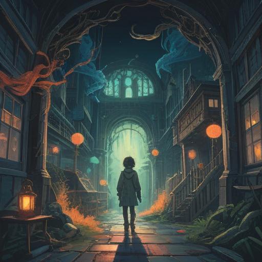 A spiritual illustration depicting the negative traits in people, ethereal atmosphere, deep symbolism, contrasting light and shadow, reflective elements, vivid emotions, abstract figures representing flaws, serene yet thought-provoking scene, 4k