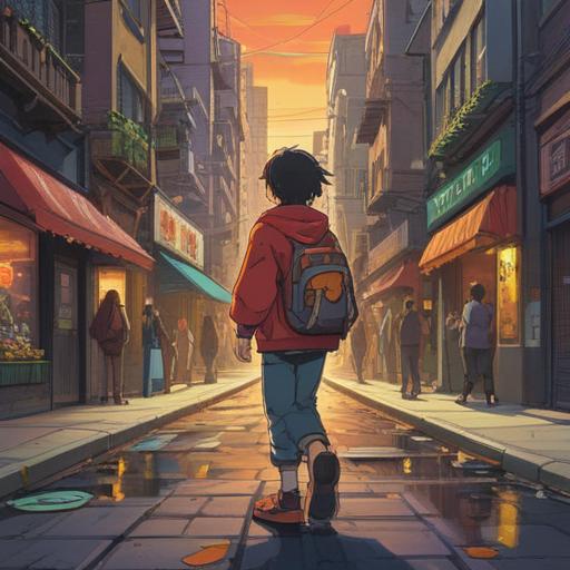 A person holding a vibrant lucky charm, standing on a bustling city street, bright colors, curious passerby asking for directions, sunshine filtering through urban buildings, cheerful atmosphere, detailed textures on the charm, inviting expressions, 4k