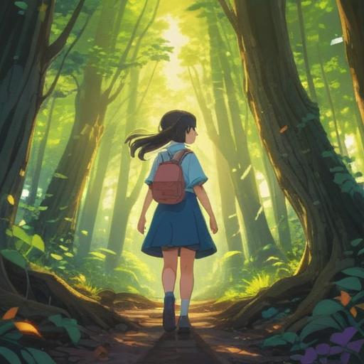 A moment of serendipity after being asked for directions, a kind stranger guiding another, a friendly exchange, sunlight filtering through trees, a small hidden path leading to a beautiful garden, feeling a sense of discovery, vibrant flowers blooming, gentle breeze, warm smiles, 4k