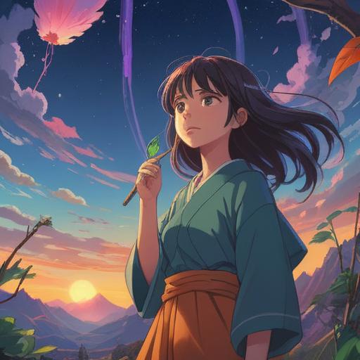 A serene depiction of a person receiving guidance from nature, gentle whispers of the wind, soft glow around the individual, symbolic elements like feathers and crystals, ethereal light representing spiritual signs, calm and reflective atmosphere, open field with distant mountains, 4k