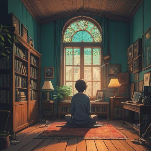 A quiet room filled with an uneasy silence, a person looking contemplative, subtle spiritual symbols in the air, shadows hinting at unseen energies, an open window letting in soft light, a sense of introspection and awareness, nature outside suggesting connection, a peaceful yet eerie atmosphere, vibrant spirit essence, 4k