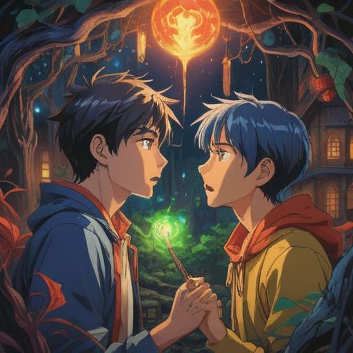 A dynamic scene depicting a heated argument between two individuals, contrasting emotions on their faces, symbolic elements representing spiritual awareness, vibrant colors illustrating energy and tension, a backdrop of ethereal light suggesting enlightenment, detailed expressions conveying inner conflicts, a sense of urgency and transformation, 4k