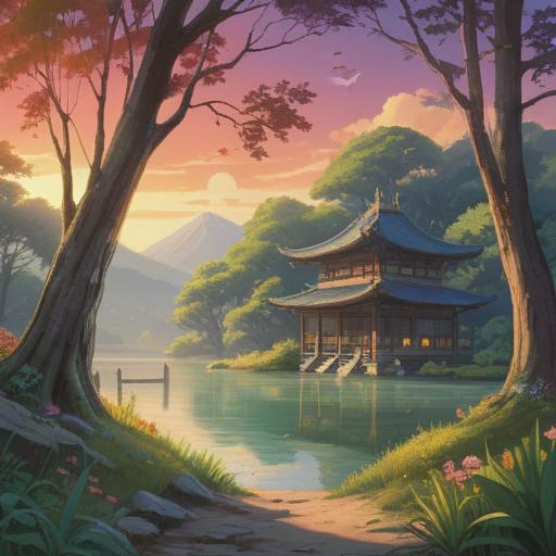 A serene landscape depicting a peaceful meditation scene, tranquil surroundings, soft sunlight filtering through trees, a calm lake reflecting the sky, an individual practicing mindfulness, gentle ripples on water, harmonious connection with nature, soothing color palette, 4k