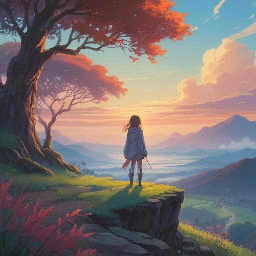 A serene illustration depicting a person standing at the edge of a vast landscape, soft ethereal light surrounding them, a faint silhouette of another person fading into the distance, representing separation, symbolic elements like butterflies and glowing orbs floating in the air, tranquil atmosphere, soft pastel colors, 4k