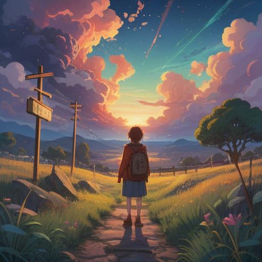 A serene landscape with a person standing at a crossroads, ethereal light shining down, symbols of spiritual signs in the air, a gentle breeze rustling leaves, a sense of reflection and contemplation, nature in harmony, soft colors, peaceful atmosphere, 4k