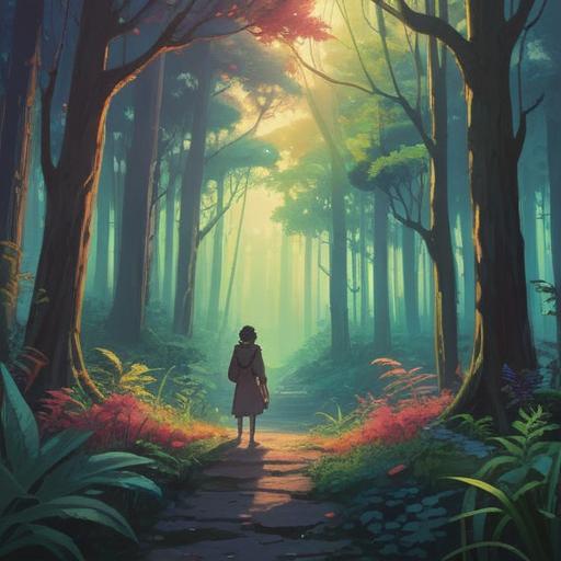 A serene and contemplative scene depicting the moment of separation, soft ethereal light, a figure standing at the edge of a tranquil forest, surrounded by gentle whispers of wind, symbolic imagery of release and freedom, cascading leaves representing emotional ties being let go, a hint of spiritual aura, harmonious blend of nature and the mystical, peaceful yet poignant atmosphere, 4k