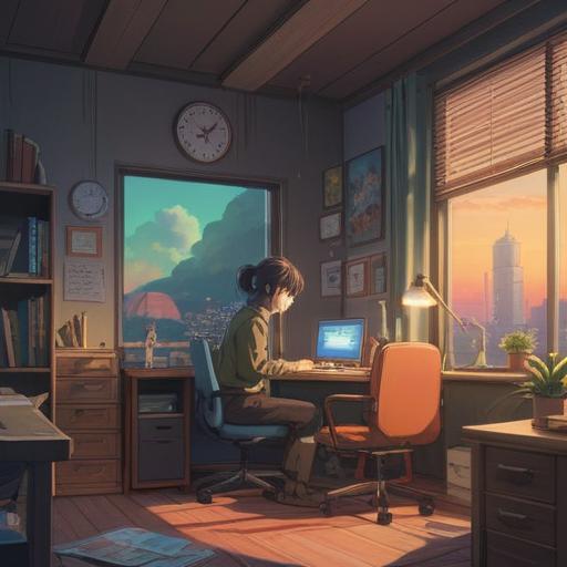 A serene office environment, a person sitting alone at a desk, surrounded by empty chairs, an aura of loneliness, a small lucky charm on the desk glowing softly, plants in the background symbolizing hope, warm sunlight streaming through the window, emphasizing a feeling of longing and protection, 4k