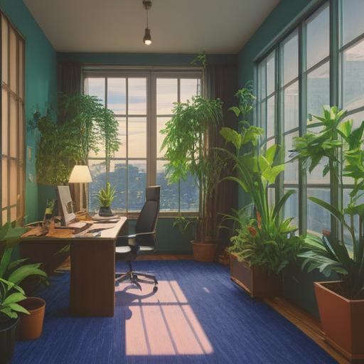 A serene office scene, individuals engaging in relaxation techniques, natural light streaming through windows, indoor plants adding a touch of greenery, colleagues enjoying a coffee break, mindfulness activities like stretching and deep breathing, cheerful expressions on faces, inviting atmosphere, a sense of community and support, warm color tones, vibrant office decor, 4k