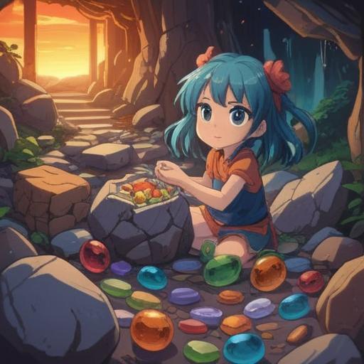 A captivating illustration showcasing a collection of lucky stones symbolizing change and new beginnings, each stone radiating vibrant colors, set against a serene natural backdrop, the changing seasons represented through blooming flowers and fallen leaves, emphasizing transformation and hope, soothing atmosphere, harmonious composition, 4k