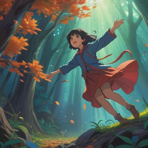 A serene and mysterious scene depicting a person gracefully falling to the ground, surrounded by ethereal light, symbolic spiritual energies emanating from the earth, a gentle breeze ruffling their clothing, vibrant colors representing positive transformation, nature in full bloom, soft glowing orbs illuminating the atmosphere, peaceful expression on the person's face, suggesting enlightenment, 4k