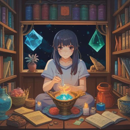 A serene illustration showcasing various healing items, soft lighting, calming atmosphere, diverse collection of objects like crystals, journals, and aromatic candles, depicting a tranquil environment, gentle colors, emphasizing emotional well-being, peaceful setting, 4k