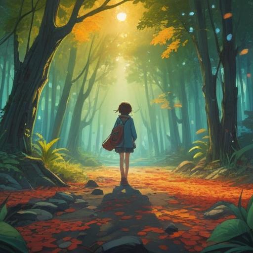 A serene and contemplative scene depicting a person standing at a crossroads, illuminated by gentle sunlight filtering through leaves, symbols of transformation in the air, a spirit guide represented as a soft glowing presence nearby, nature reflecting harmony and growth, calming color palette, peaceful atmosphere, thoughtful expression on the person's face, 4k