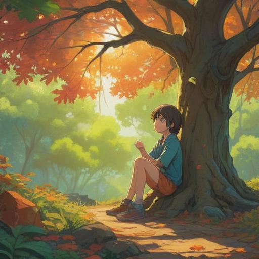 A serene illustration representing the emotional support of making a decision to quit, a person sitting under a leafy tree, sunlight filtering through the branches, surrounding symbols of encouragement and growth like blooming flowers and gentle butterflies, a sense of calm and clarity, introspective mood, 4k