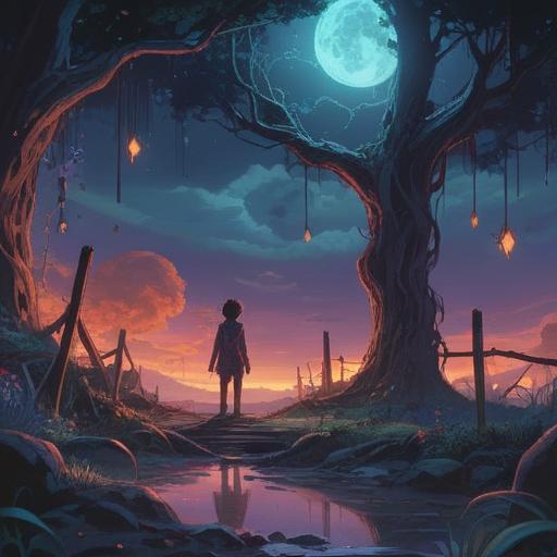 A mystical dreamscape depicting a person witnessing a murder, symbolic imagery of spiritual warning signs, shadows representing fear and anxiety, ethereal lights guiding the observer, dark and light contrasts, surreal elements merging reality and fantasy, an ominous yet enlightening atmosphere, 4k