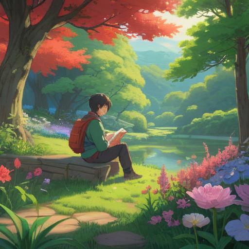 A serene and contemplative scene, a person sitting alone in a peaceful garden, surrounded by blooming flowers and gentle sunlight, reflecting on their thoughts, a gentle breeze rustling the leaves, symbols of spiritual growth such as butterflies and lotus flowers in the background, a sense of tranquility and self-discovery, inviting nature ambiance, soft focus, warm colors, 4k