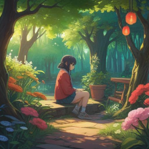 A reflective scene depicting an individual sitting alone in a peaceful garden, surrounded by blooming flowers and soft sunlight filtering through the trees, a gentle breeze flowing, symbols of spiritual signs appearing subtly in the air, such as butterflies and shimmering light orbs, a feeling of introspection and awareness, vibrant colors, serene atmosphere, mindful expression, 4k