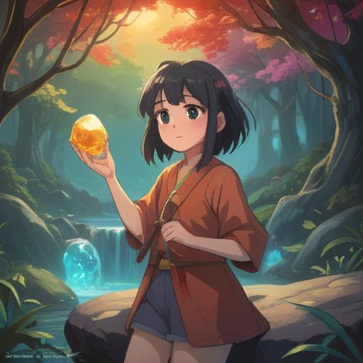 A serene landscape featuring a glowing lucky stone, vibrant colors, a sense of hope and positivity, a person discovering the stone in a moment of despair, warm sunlight breaking through clouds, rich textures in nature, inspiring transformation, uplifting atmosphere, 4k